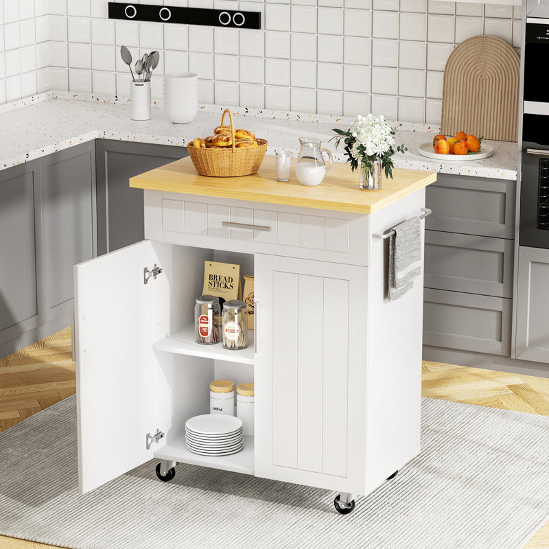 Kitchen Island Cart With Storage,Rolling Side Table On Wheels With Large Worktop, Cabinet,Towel Rack And Drawers For Kitchen,Dinning Room