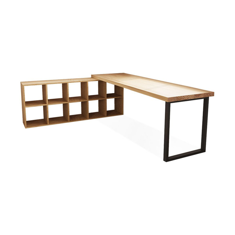 Bureaux en bois massif en L Burlywood, Retour à gauche, H 29,53 po x l 86,61 po x P 23,62 po