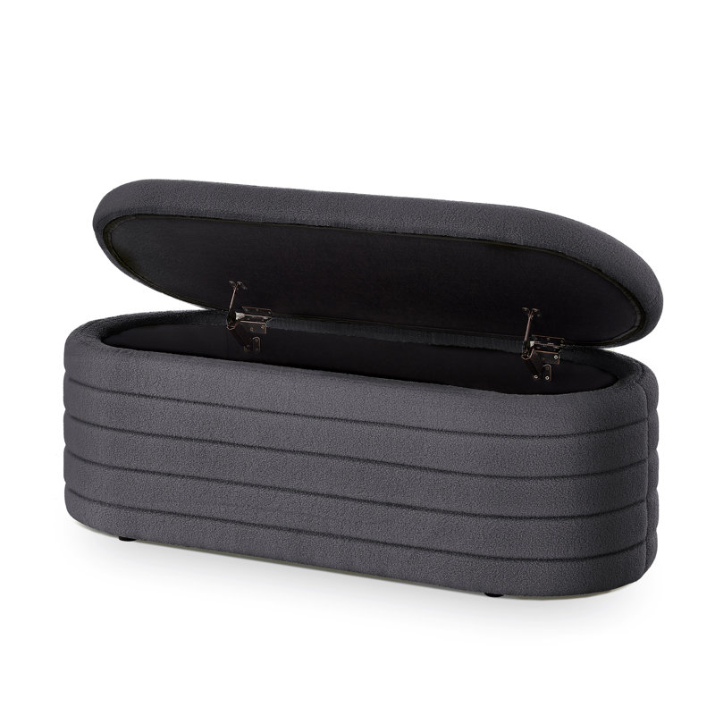 Modern Oval Storage Ottoman Bench, Dark Gray