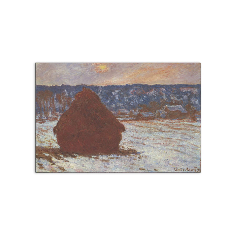 Haystacks, snow, covered the sky by Monet Claude 53×80 cm MetalArt Materic Aluminum Satin Effect, Frameless Panel, Lightweight Ready to Hang