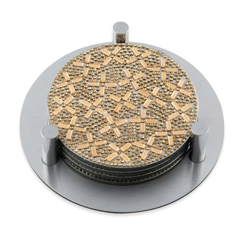 Sparkles Home | Ensemble de sous-verres en acier inoxydable avec strass Madison Avenue | Ensemble de 4 avec support