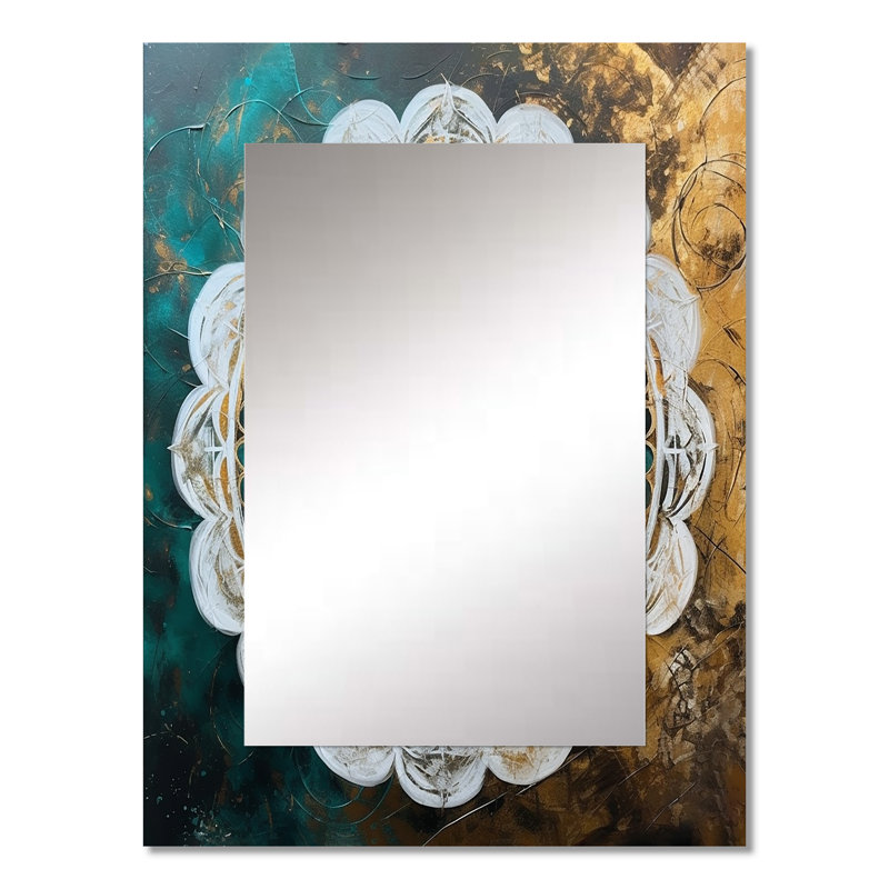 Grand sarcelle et or Mandala I - grand miroir mural Mandala Boho, miroir traditionnel unique, impression d'art en métal