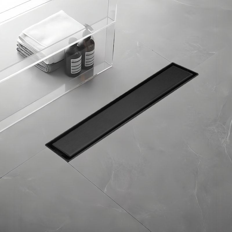 12 In. Shower Drain With 2-In-1 Tile Insert Panel With Square Pattern Drain Cover In Matte Black, Matte Black