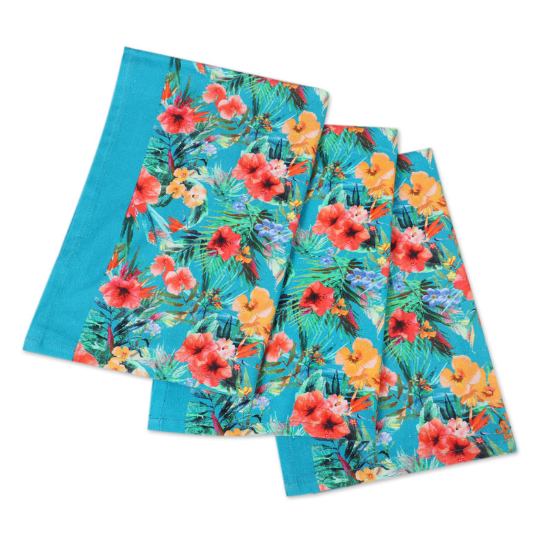 Essuie-mains en coton fait à la main à motif floral (ensemble de 3)