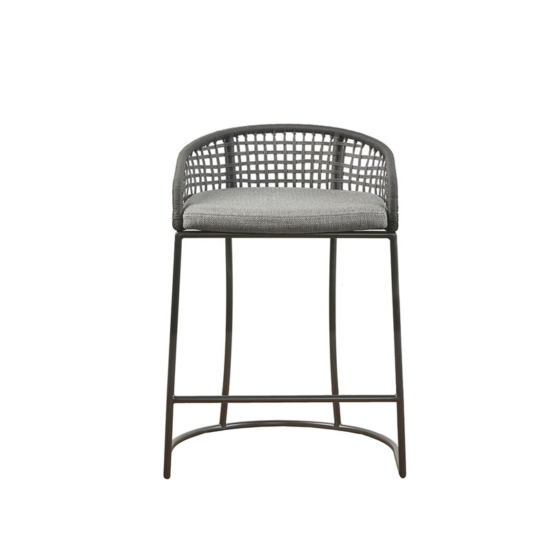 Woven Counter Stool 25": Upholstered Seat, Iron Metal Base, Low Back, For Kitchen Island, Dark Gray Design 25" Stool: Cushioned Rope , Base With Flared Arms, 300 Lb Weight Capacity, Appealing Instance