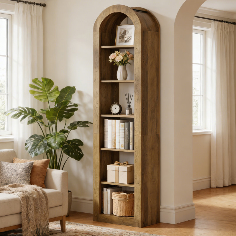 75" Tall Arched Bookshelf, 6-Tier Open Bookcase