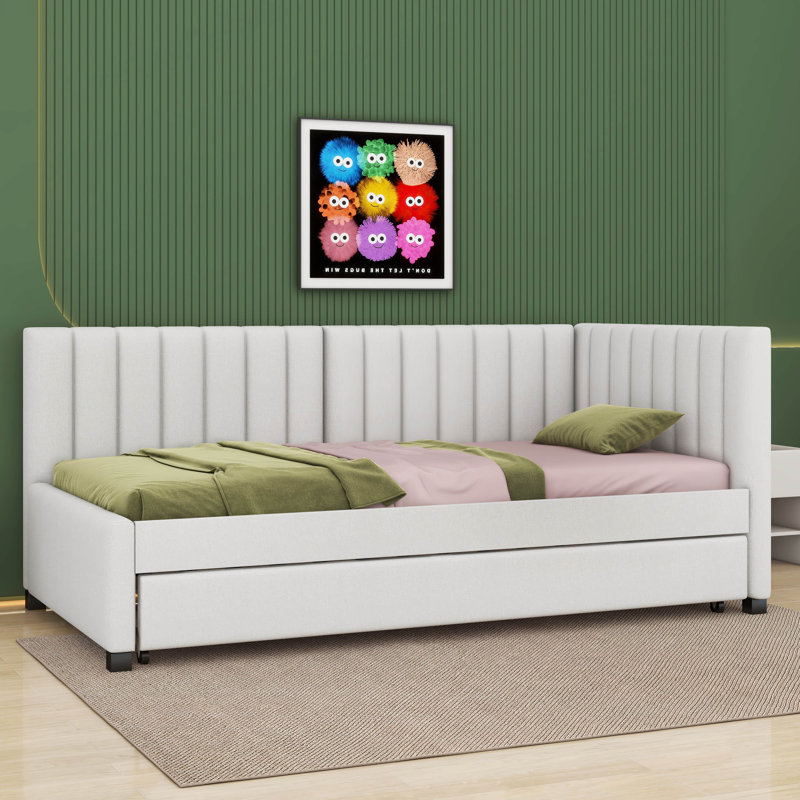 Ileana Upholstered Daybed With Trundle Twin Size Sofa Bed Frame, Beige