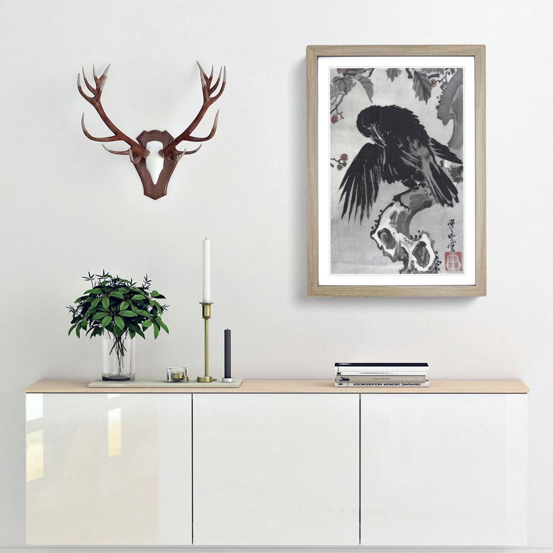 A Crow on a Branch by Kawanabe Kyosai - Framed Print