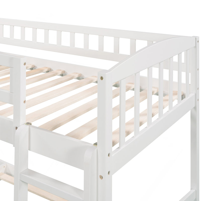 Lit simple superposé au-dessus d'un lit simple avec glissière et échelle, blanc, Blanc