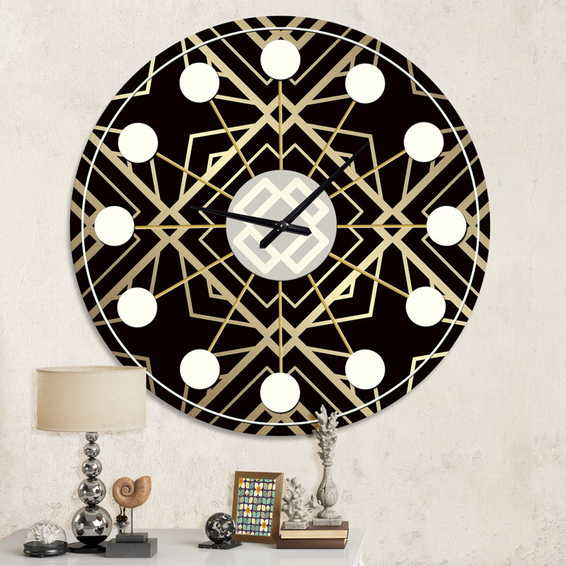 Or et noir motif Art déco - horloge murale Mid-Century moderne, Moyenne