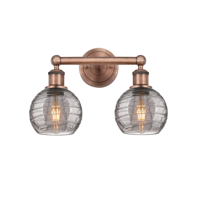 Éclairage pour meuble-lavabo 2 lumières 15 po Cambria, Cuivre antique, Gris fumée clair