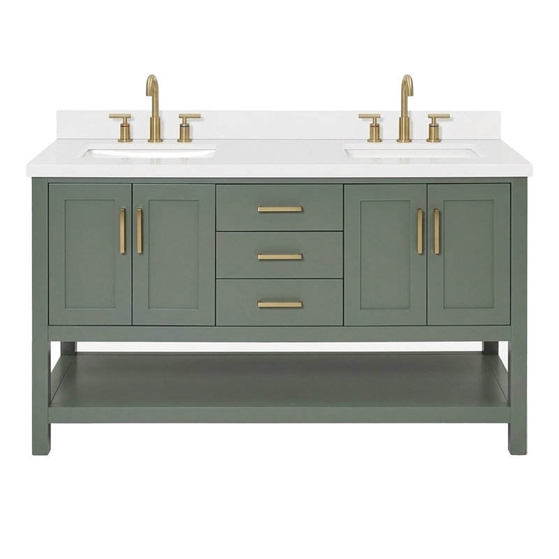 Magnolia Bath Vanity Oval Basin, White Quartz, Rectangle , Vintage Green