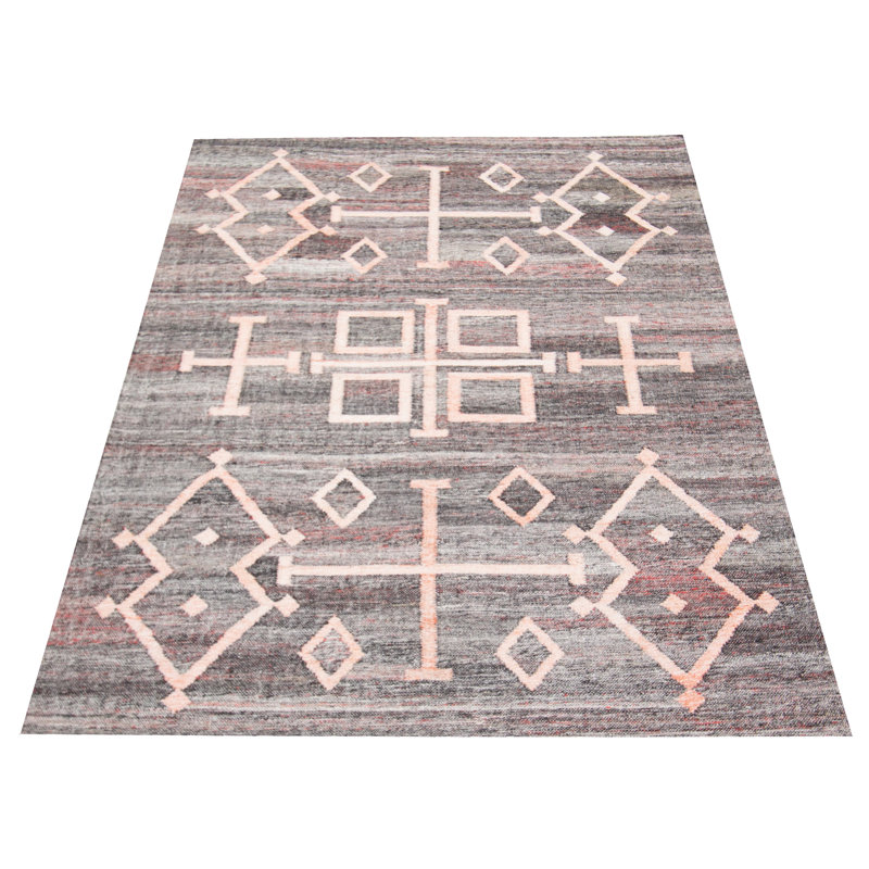 Tapis rouge / gris / beige en laine tissé à plat à la main New Ashford