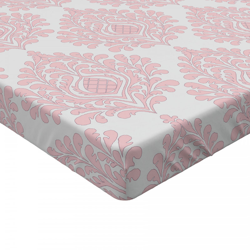 Microfiber Damask Fitted Sheet, Queen Fitted Sheet, Pink/White