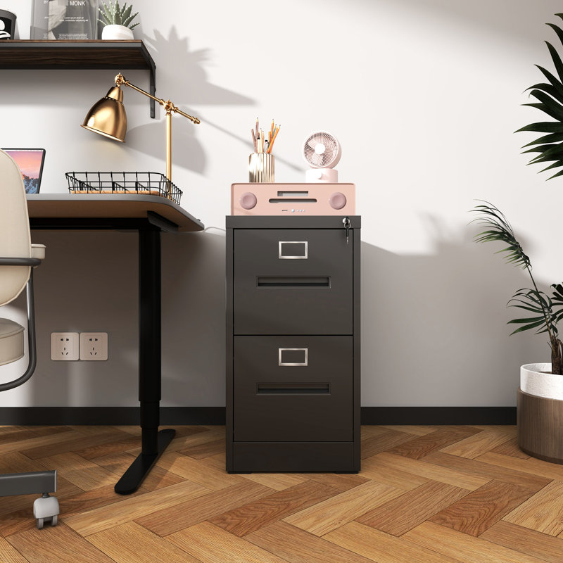 Classeur vertical verrouillé à 2 tiroirs Office Home, capacité lettre A4, structure en acier laminé à froid, armoire en métal à mouvement silencieux pour le bureau, baies de rangement de taille, dispositif de sécurité, lisse