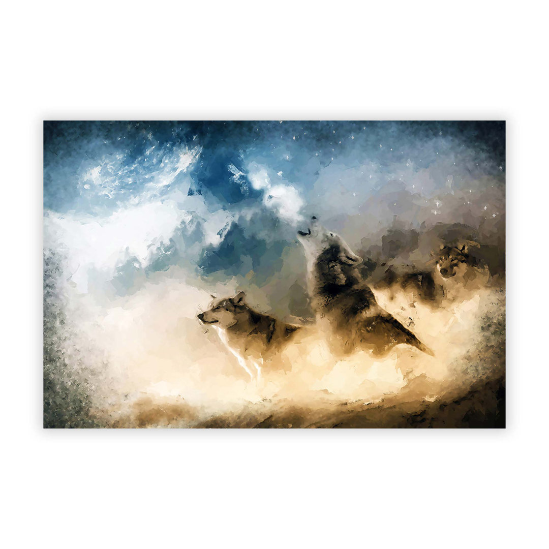 Wolves Howling In The Forest In Abstract - Wall Art