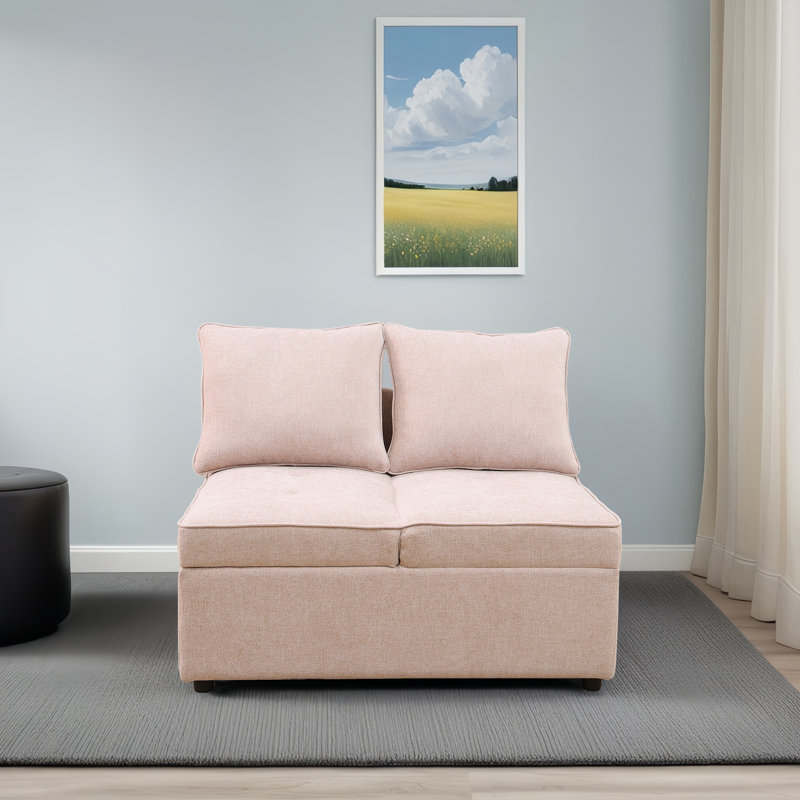 Clevette Convertible Storage Sofa with Adjustable Seat Cushions - Dual Function Single/Double Sofa in Elegant Linen Fabric for Small Spaces