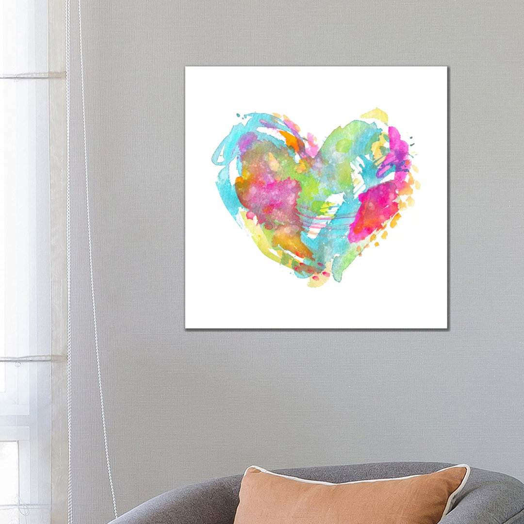 Messy Watercolor Heart, Cyan by Stephanie Corfee - Gallery-Wrapped Canvas Giclée on Canvas