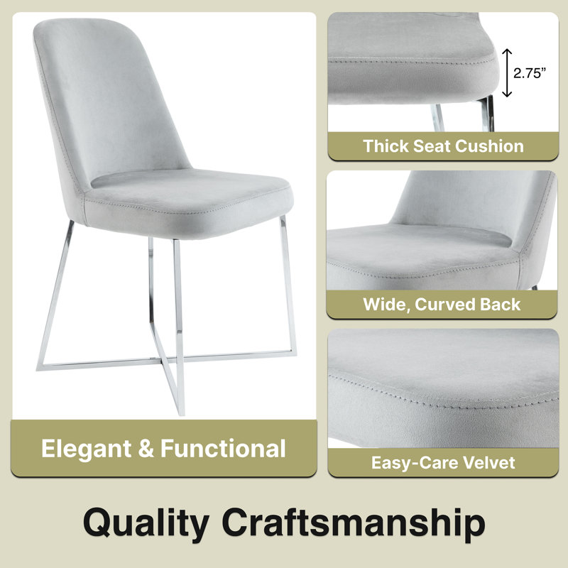 Light Gray Velvet Upholstered Accent Chairs with Silver Metal Legs, Set of 2