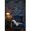 Papier peint floral, décoration murale rétro bleu foncé