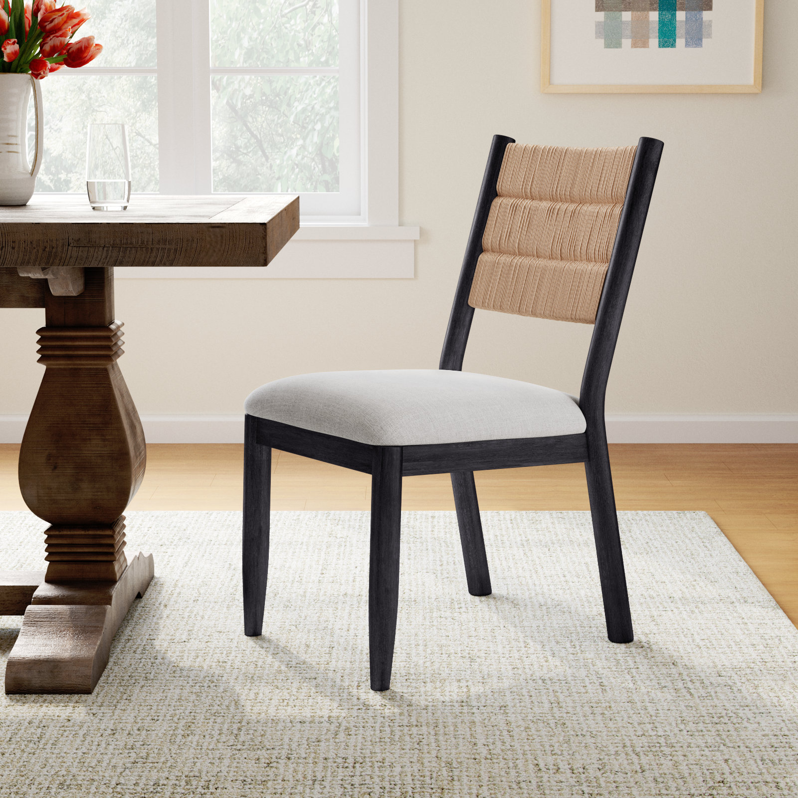 Shay Woven Side Chair, Black