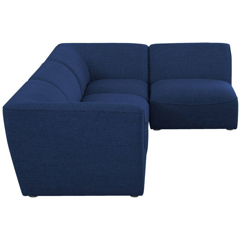 Artidiello Upholstered L-Shaped Sectional Reversible, Navy Linen Textured Fabric