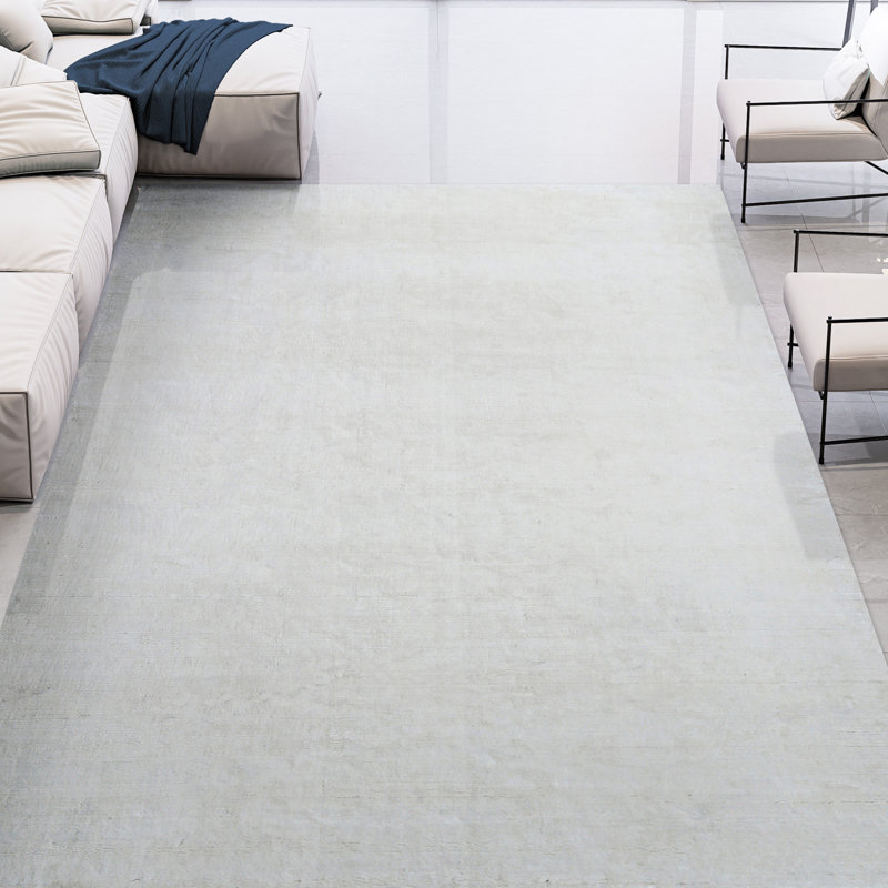 Hand Knotted Area Rug in White, Rectangle 10' x 14'