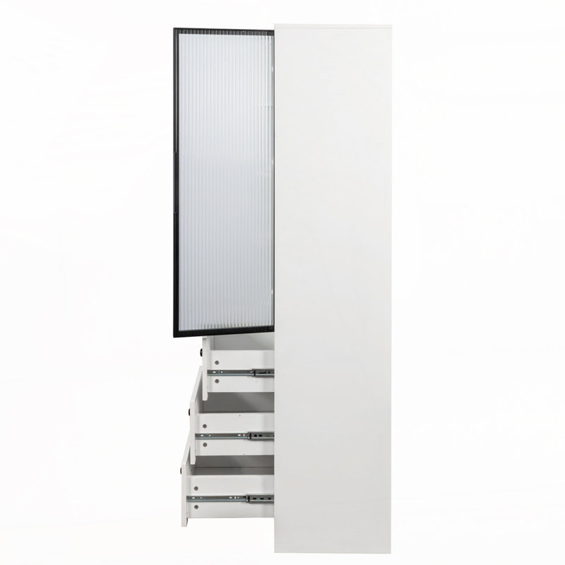 70.87"Tall Functional Storage Cabinet with Glass Doors,3 Drawer