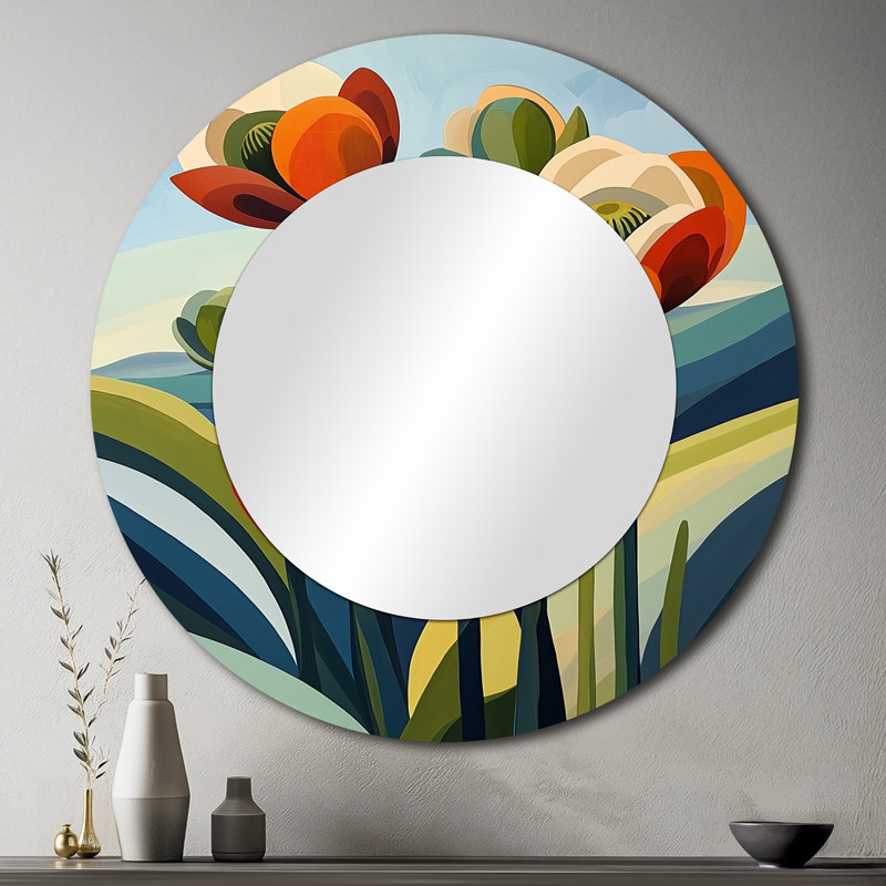 Desert Blossom Of Geometric Ranunculus Flowers I - Traditional Mirror Wall Decor - Printed On Metal, 36" x 36"