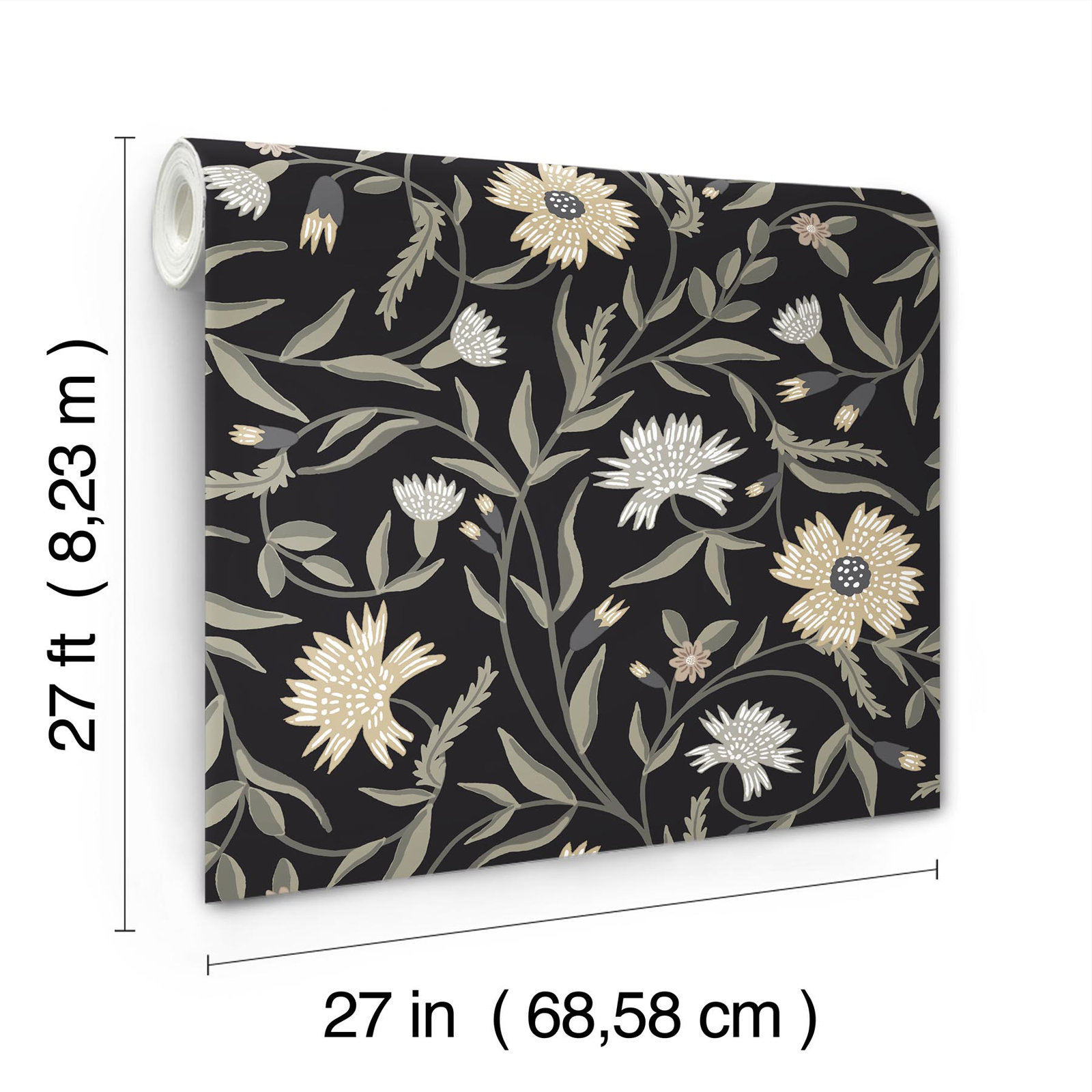 Rifle Paper Co. Aster Wallpaper Double Roll, Black