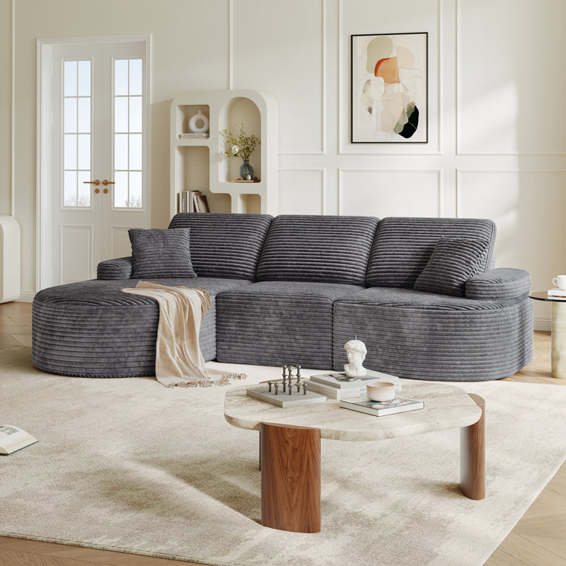113.4" Modular Sectional Curved Sofa with Chaise, L-Shaped Corduroy Boneless Couch, Deep Seat Corner Couch for Living Room, No Assembly Required