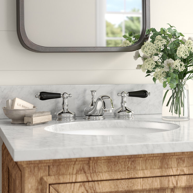 Kingston Brass Duchess Two-Handle 3-Hole Deck Mount Widespread Bathroom Faucet with Brass Pop-Up Drain, Chrome