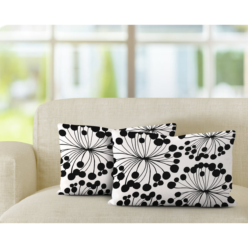 Floral Outdoor Reversible Throw Pillow, Black