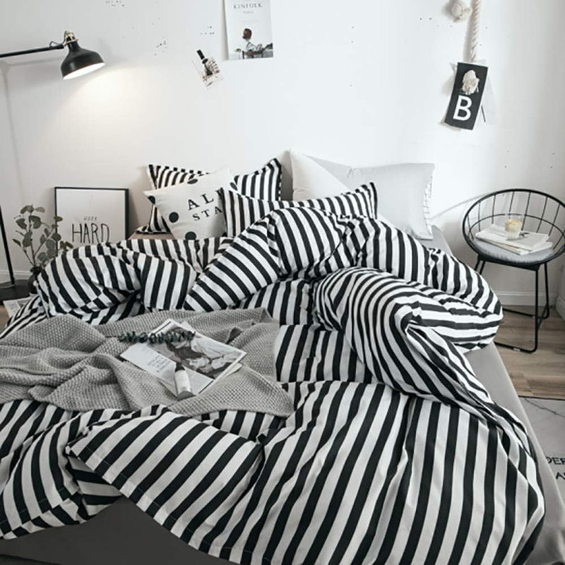 Wellboo 2 Pieces Pillowcases Standard Envelope Closure Pillowshams Pack of 2, Black White Vertical Stripes, 20inX26in