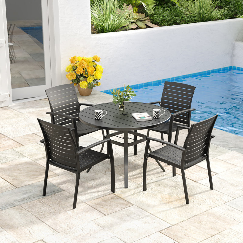4 - Person Patio Dining Set With Aluminum Frame Chairs, 5 Pieces: Table, 4 Chairs, 28" H x 41" W x 41" D
