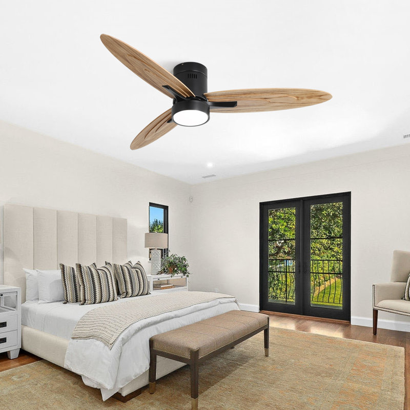Ventilateur de plafond moderne à 3 pales en bois massif 56 "avec ensemble d'éclairage à intensité variable Kemp