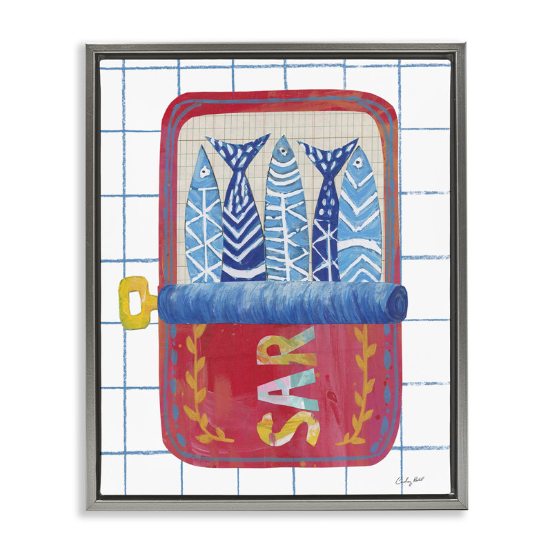 Cadre flottant en étain rouge Silly Sardines, design par Courtney Prahl, H 31 po x l 25 po, Cadre flottant gris lustré