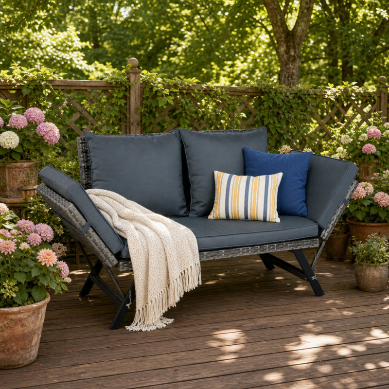 1 PCS Patio Wicker Side Foldable Bench