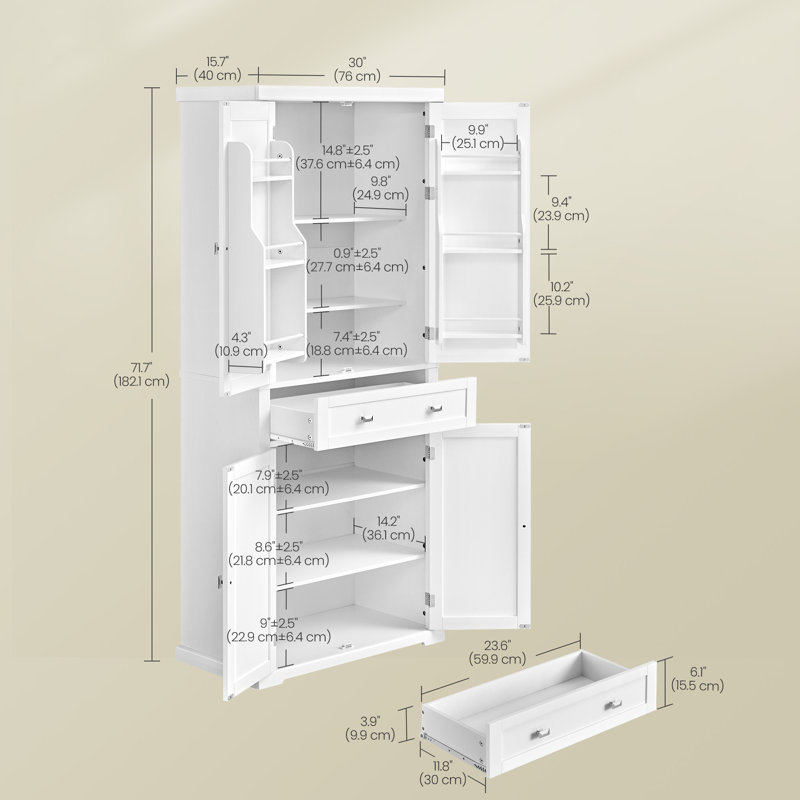 Garde-manger 71,7 po Neviyah avec 6 tablettes de porte et tablettes réglables, Pure White