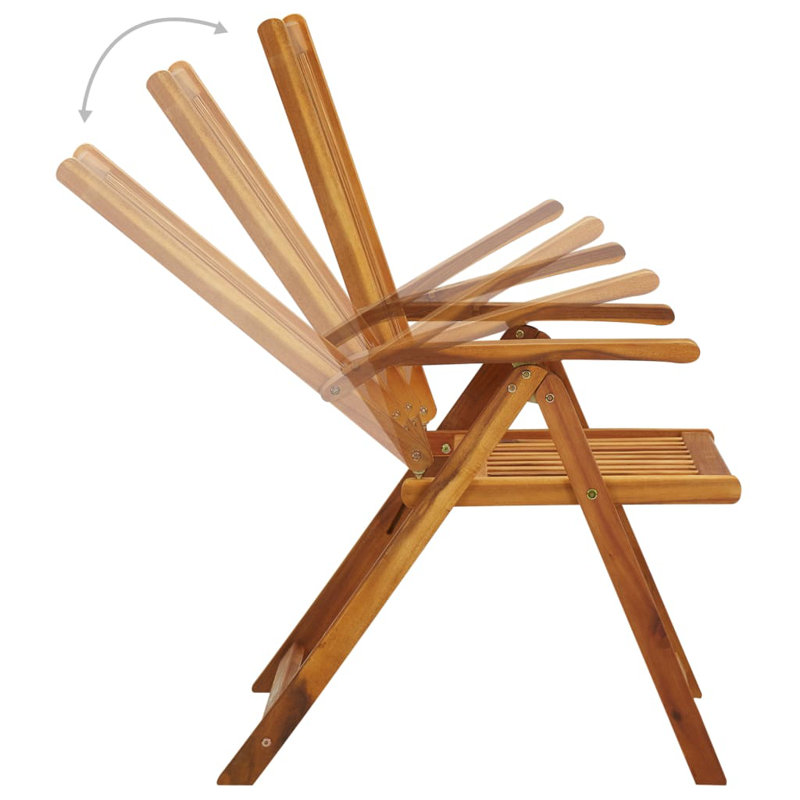 Outdoor Recliner Chairs Patio Chair with Cushions Solid Wood Acacia, Black, Natural