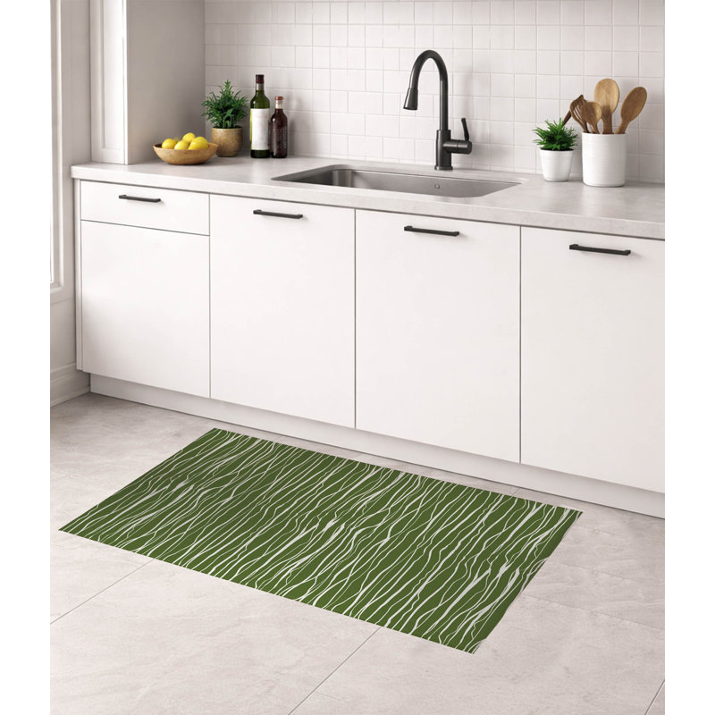 Tapis de cuisine à profil bas Legions, Rectangle 3' x 5', Olive Green Striped