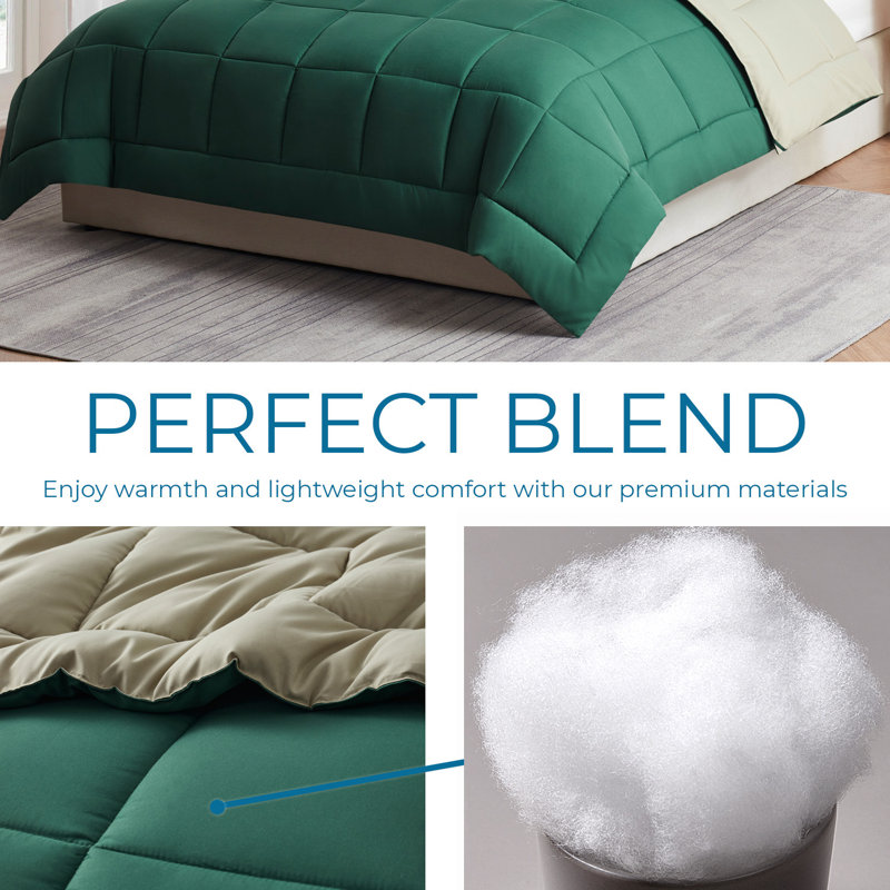 Nestl All Season Solid Lightweight Down Alternative Reversible Comforter, Twin Comforter + 1 Standard Sham, Hunter Green/Sage