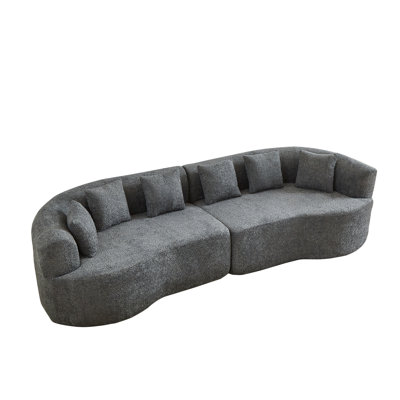 Curved Sectional Sofa, 111.5-inch Oversized Modern Bone-Free Cloud Sofa with 6 Pillows Luxury Chenille Four-Seater Memory Foam Sofa with Deep Seat Design