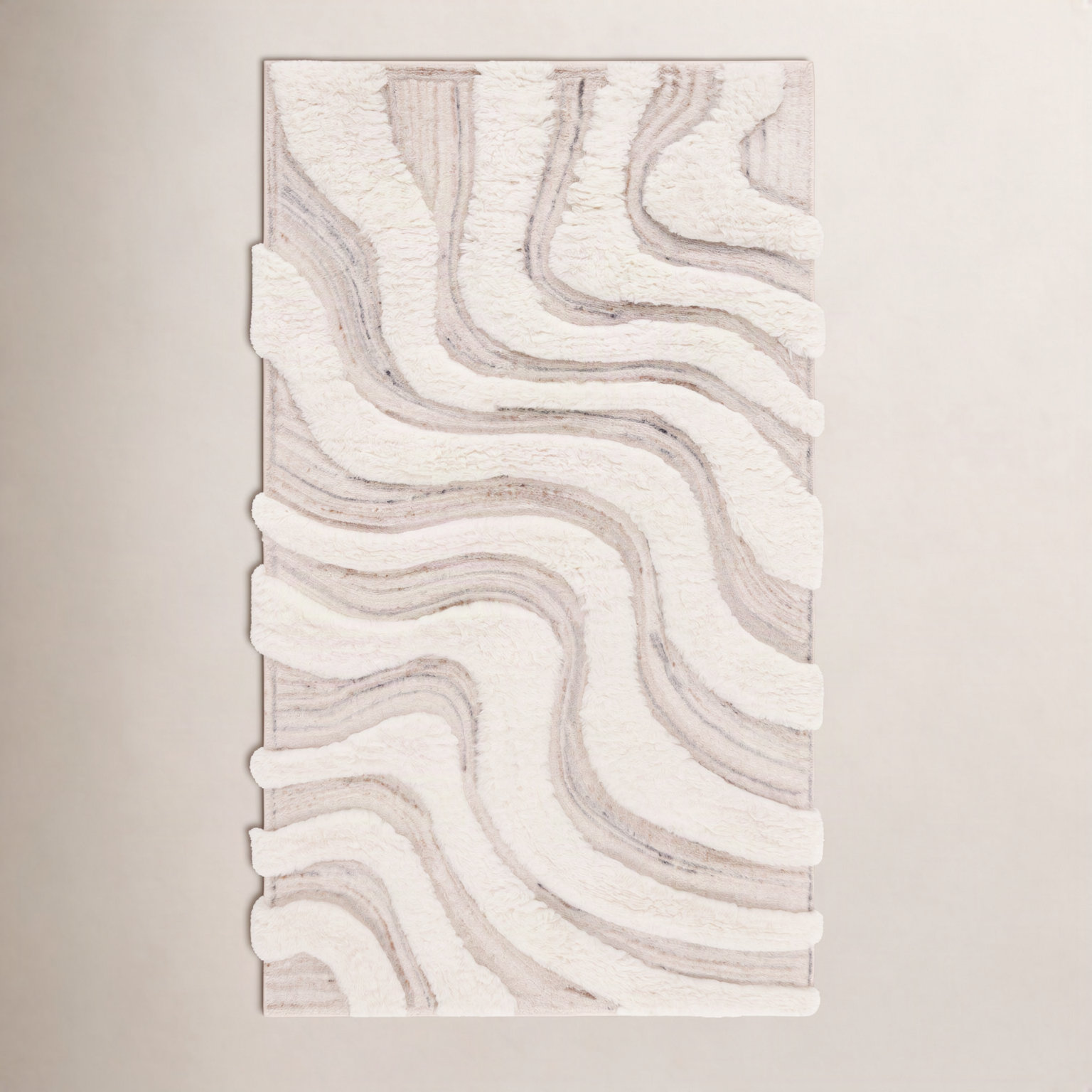 Beige Ivory Hand-Woven Abstract Wool Rug, Rectangle 4' x 6'
