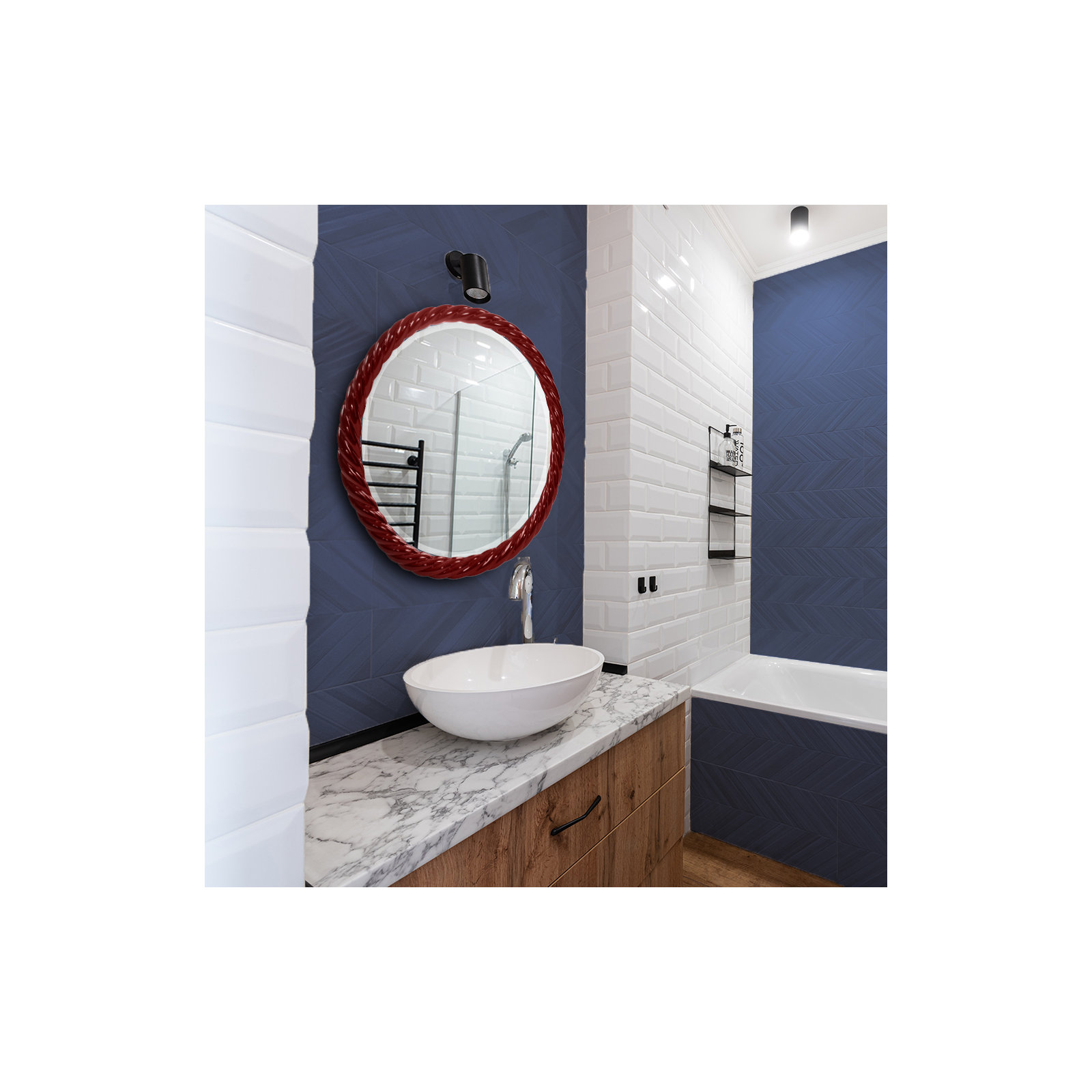 Mara Round Mirror, Burgundy