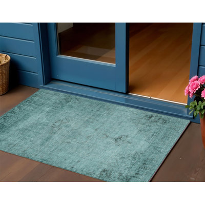 Tapis d'intérieur lavable extérieur bleu sarcelle turquoise et gris anthracite 3 pi x 5 pi