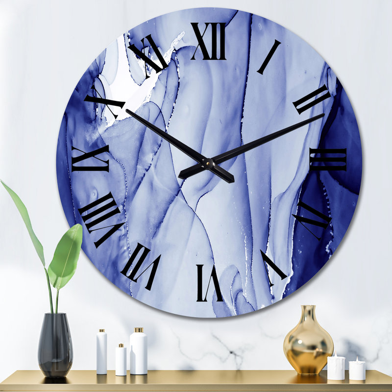 Horloge murale moderne bleu foncé liquide Art Waves, Moyen