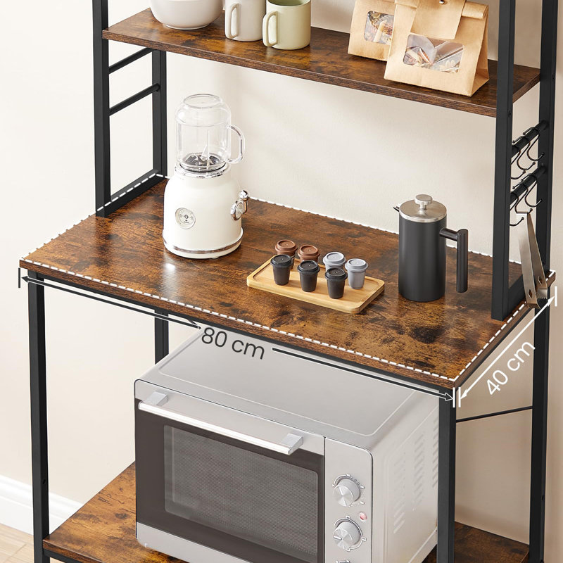 Fechteler 80cm Steel Standard Baker's Rack with Microwave Compatibility, 167cm H x 80cm W x 40cm D, Rustic Brown/Black