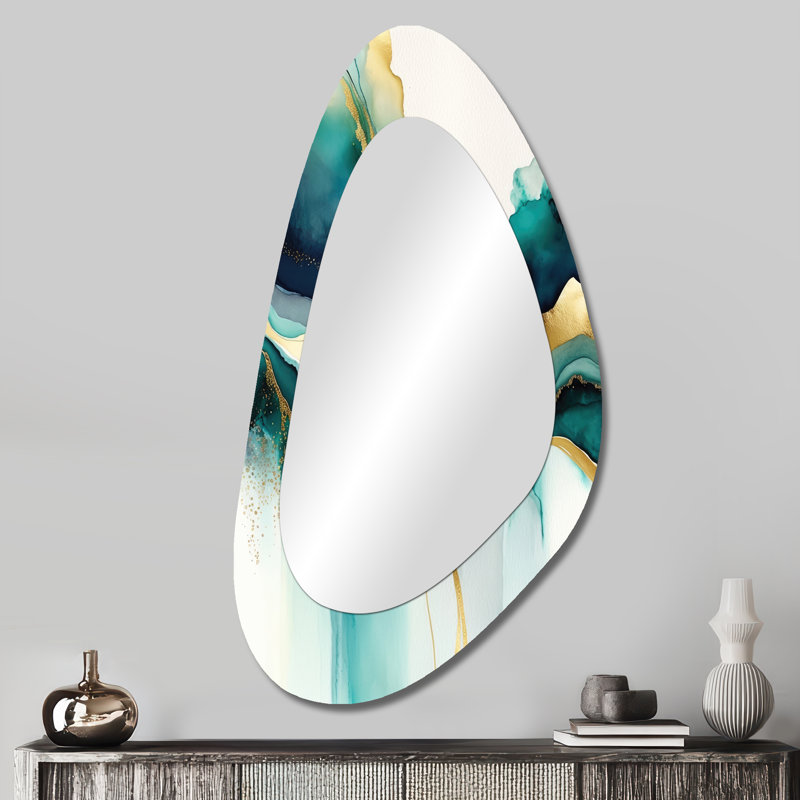 Teal and Gold Abstract Expression I - Miroir mural moderne unique