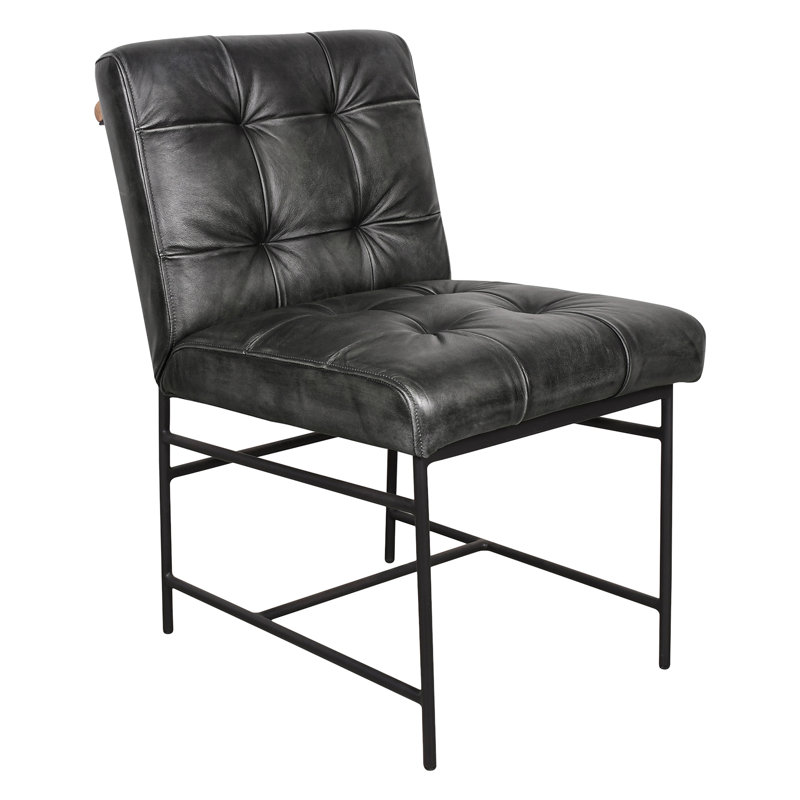 Chaise en cuir noir patiné Brisbane Stockton, Noir vieilli